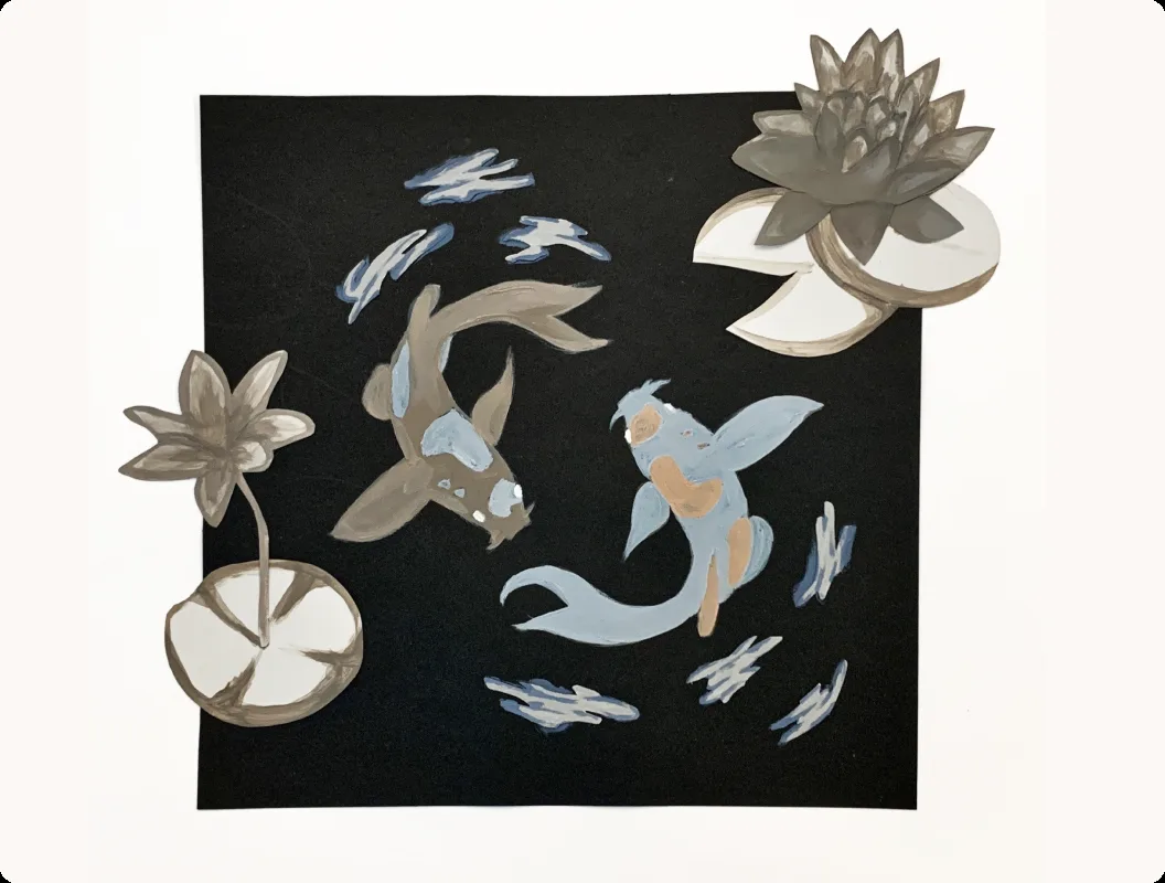 Multimedia koi and lotus artwork