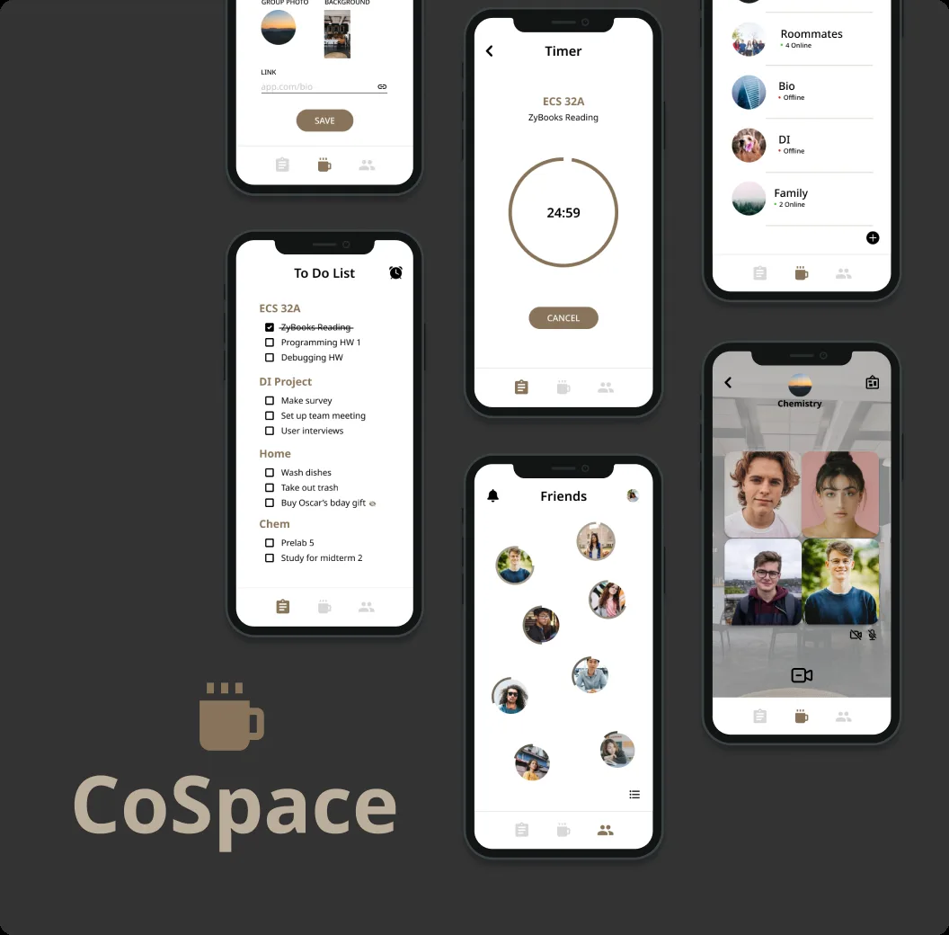 CoSpace app screens